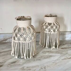 🪞 Set of 2 woven hanging votive holders clear vases with handle matching set